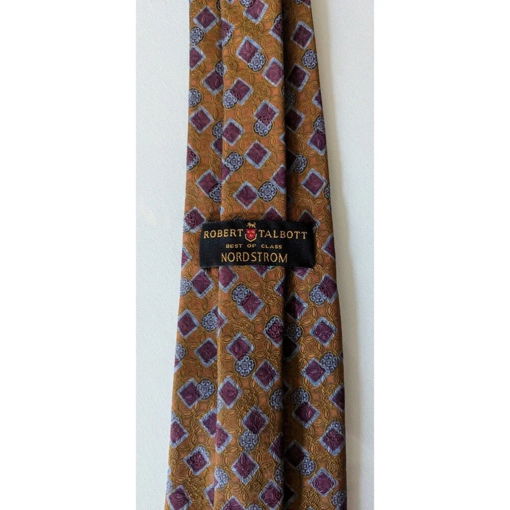 Robert Talbott Best of Class Nordstrom Silk Tie Gold Orange Diamond Geometric